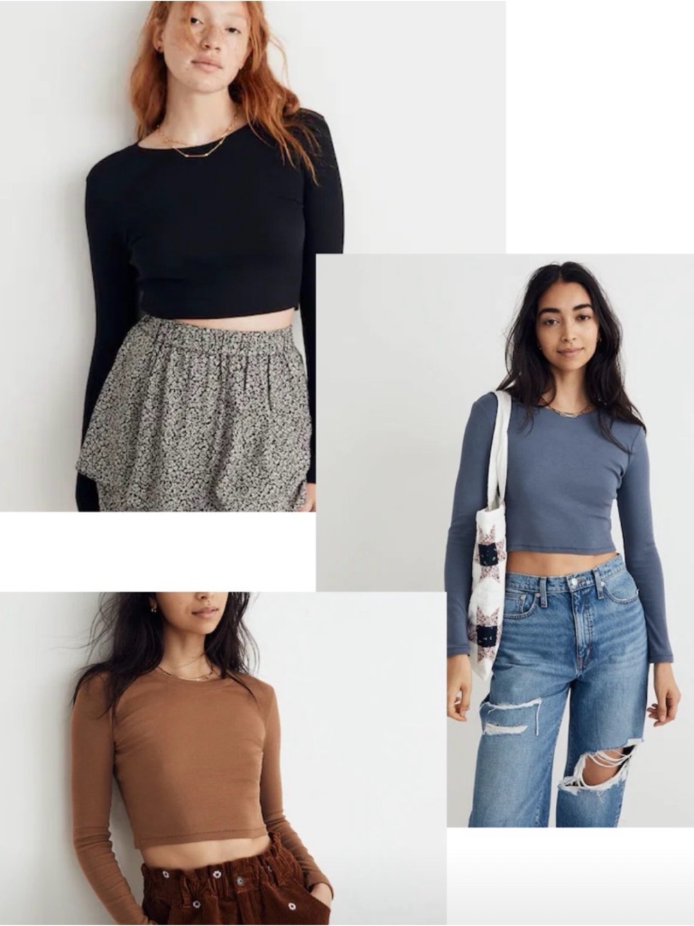 Bundle of three Madewell Fine Ribbed Supercrop Crewneck Long-Sleeve Tee